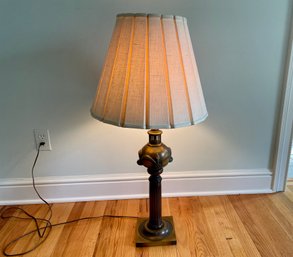 Metal Orb Column Table Lamp With Wide Pleated Shade