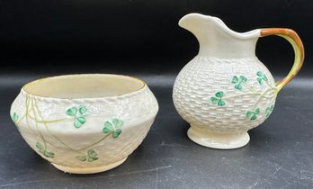 Vintage Belleek Shamrock Delicate Open Sugar & Creamer