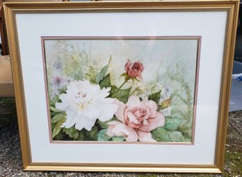 Framed Floral Print Signed