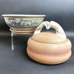 Two Piece Studio Pottery Lot Planter And Lidded Dish