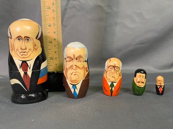 5 Piece Russian Politicians Matryoshka, Nesting Dolls, Putin, Gorbachev, Brezhnev, Stalin,lenin 1in To 4.25in