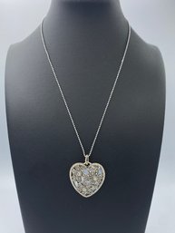 'Suspicion' Mother Of Pearl & Marcasite Floral Heart Necklace Sterling Silver