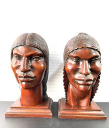 Exotic Indian Art Deco Sculpted Head In Dark Wood Inca Warrior - Possibly Peruvian