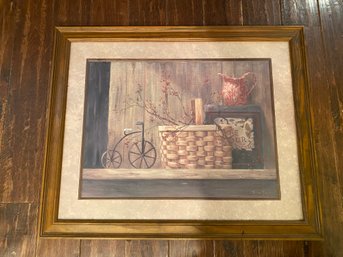 Rustic Print In Wooden Frame Signed By Vivian Flasch