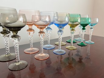 Colored Wine And Cordial Glasses With Twisted Stem (2 Sizes, 6 Each)
