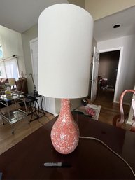 Pink/coral Crackle Glass Lamp With Shade