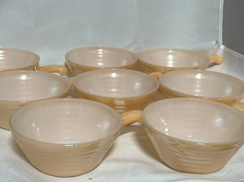 Set Of 8 Peach Luster Beehive Handled Soup Bowls