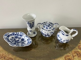 Blue & White Missen Dish, Vienna Woods Sugar & Creamer & MOMA Vase