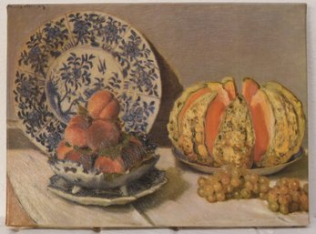 Monet 'Still Life With Melon' Lithographic Reproduction Print On Canvas