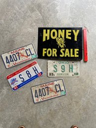 Metal Honey For Sale Sign And License Plates Maine Ohio