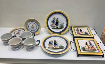 Vintage Hand Painted Signed Henriot Quimper, France #729 Dishes