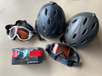 Group Of Snowboarding Helmets & Goggles