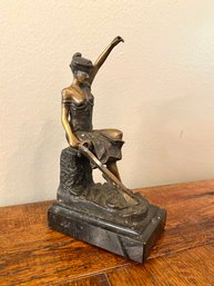 Statue Of Sitting Lady Justice- Bronze On Marble Base -MISSING SCALE