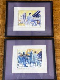 Pair Of Original Watercolor Paintings Signed Kathy Kernan 'utica Symphony 2007' 21x17'