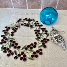 Stained Glass Wreath And Owl Ornament