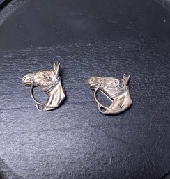 Pair Of Vintage Horse Head Pins- Possibly Silver?