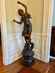 Large Bronze Female Statue On Platform, Paid $460