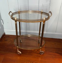 Vintage Brass And Glass Bar Cart With Removable Tray Top