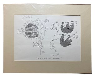 Pen And Watercolor Cartoon Signed Twice By Michael Ffolkes