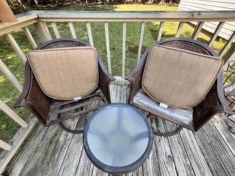 Set Of Resin Chairs With Cushions, And Table