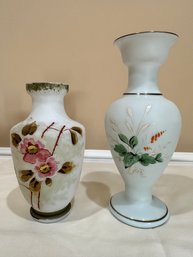 Pair Enameled Bristol Glass Vases