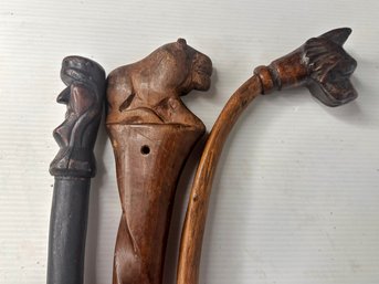 Assorted Collection Of Carved Cane Parts With Animal Motifs