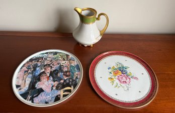 Group Of Three Limoges France Pieces - Two Trays & Coronet Pitcher