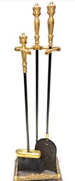 A Three Pieces Fireplace Tools - Brass & Metal