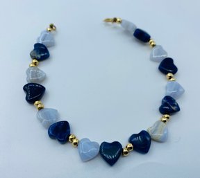 14k Yellow Gold Lapis Lazuli & Agate Heart Shape Bracelet