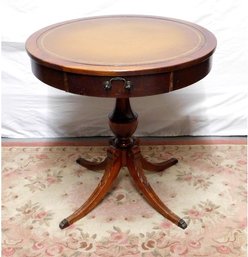 A Mid-century Federal Style Mersman Mahogany And Leather Top One Drawer Table.