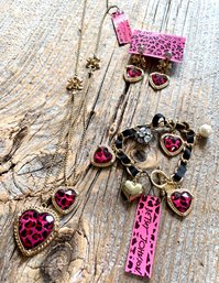 NEW Betsey Johnson Pink Leopard Heart Jewelry Set