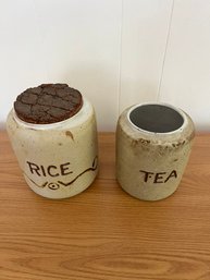 2 Ceramic Handmade Stoneware Canisters