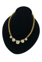 Gold Tone Metal Necklace With Glass Stones