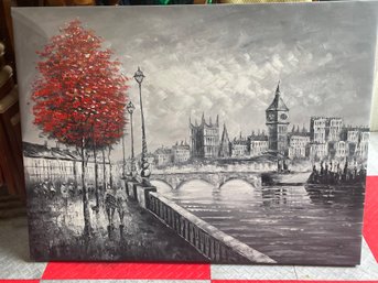 Art: Oil Painting Black And White Painting Of London With Red Tree