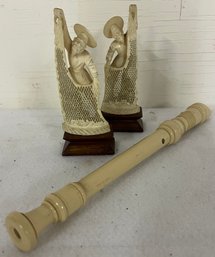 Two Chinese Figure And Flute