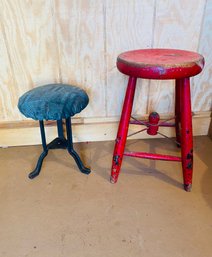 Shabby Red Milking Stool And The Tiniest Stool You Have  Ever Seen