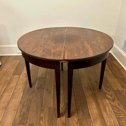 An Antique English Walnut Card Table With Leaf - Brass Connectors - Demi Lune