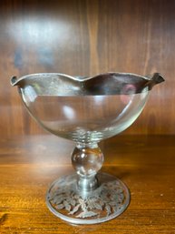 Silver City Depression Glass Sterling Silver Overlay Compote Bowl