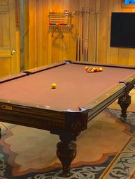 Pool Table Connelly Slate Top 112x31x62in Leather Pockets Billiards Cues Bridge Score Racks Ping Pong Topper
