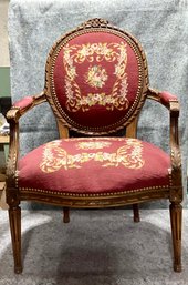 A Fine Carved Louis XVI Style Vintage Chair With Needlepoint Upholstery