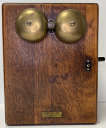 Antique Old Western Electric Oak Hand Crank Telephone - Ringer Box - 5 Bar Magneto Generator