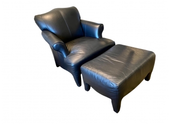 Black Leather Arm Chair & Ottoman