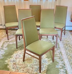 Set Of 6 Foster McDavid Walnut Frame Upholstered Dining Chairs