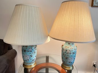 Pair Of Matching Asian Blue Floral Table Lamps
