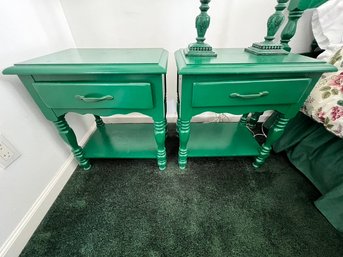 Pair Of Green Wooden Night Stands