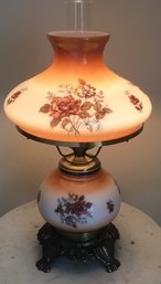 Vintage Hand Painted Flower Glass Globe Lamp In Original Box.