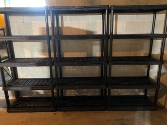 Four Plastic Shelving Units - 5 Shelves Each