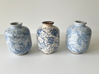 3 Blue And White Vases