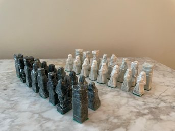 Vintage Asian Carved Stone Chess Set