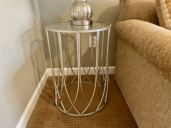 Glass Top Brushed Chrome Round Side Table